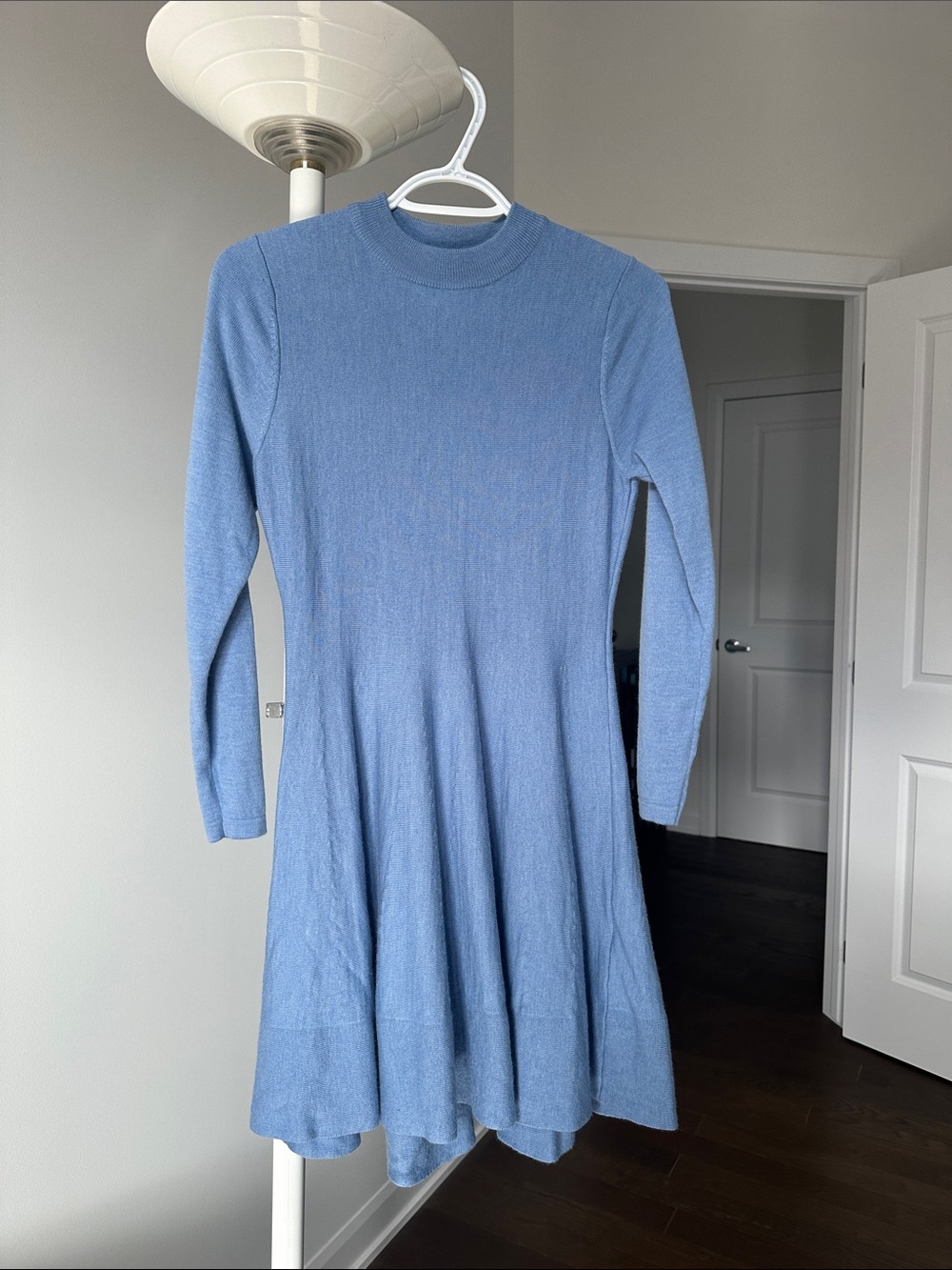Boss Hugo Boss Virgin Wool Long Sleeve Knit Fit-and-Flare Dress - Baby Blue
